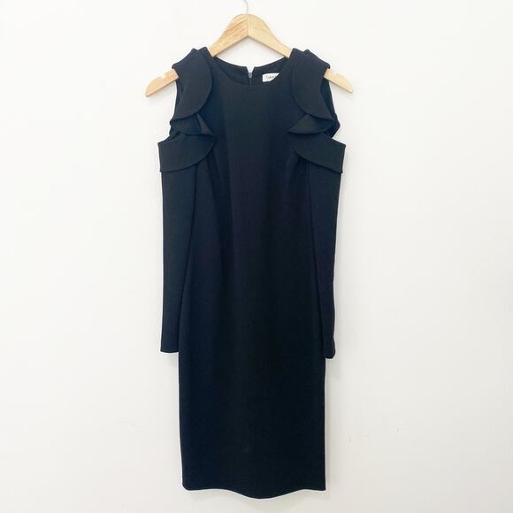 Calvin Klein Black Cold Shoulder Cutout Long Sleeve Dress Size 2 - Picture 1 of 7